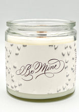 Load image into Gallery viewer, Be Mine.  Valentines Day Candle w/ Rose Quartz &amp; White Label
