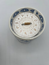 Load image into Gallery viewer, Beautiful Gold, Blue &amp; White Ceramic "Evil Eye" Candle

