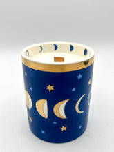 Load image into Gallery viewer, Beautiful Gold, Blue &amp; White Ceramic Moon Phases Candle
