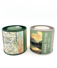 Load image into Gallery viewer, Adventure Travel Tin Candle - Grand Tetons &amp; Vintage Map
