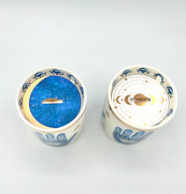 Load image into Gallery viewer, Beautiful Gold &amp; Blue White Ceramic Hamsa Scented Candle
